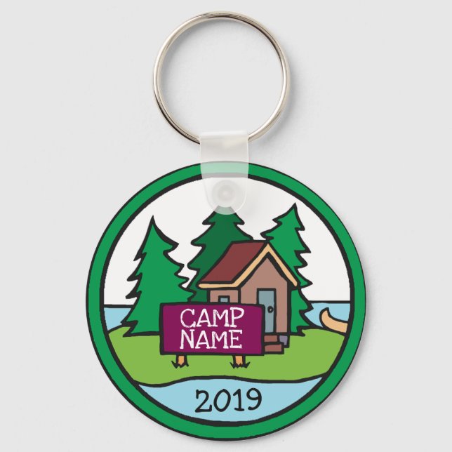 Summer youth camp cabin island w/custom sign key ring (Front)