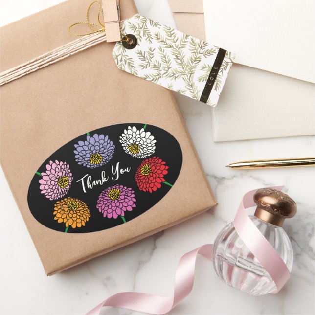 Summer Zinnia flower floral drawing custom Oval Sticker (Gifting)