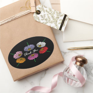 Summer Zinnia flower floral drawing custom Oval Sticker