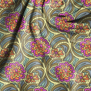 Summer Zinnias Hand Illustrated Floral Pattern Fabric