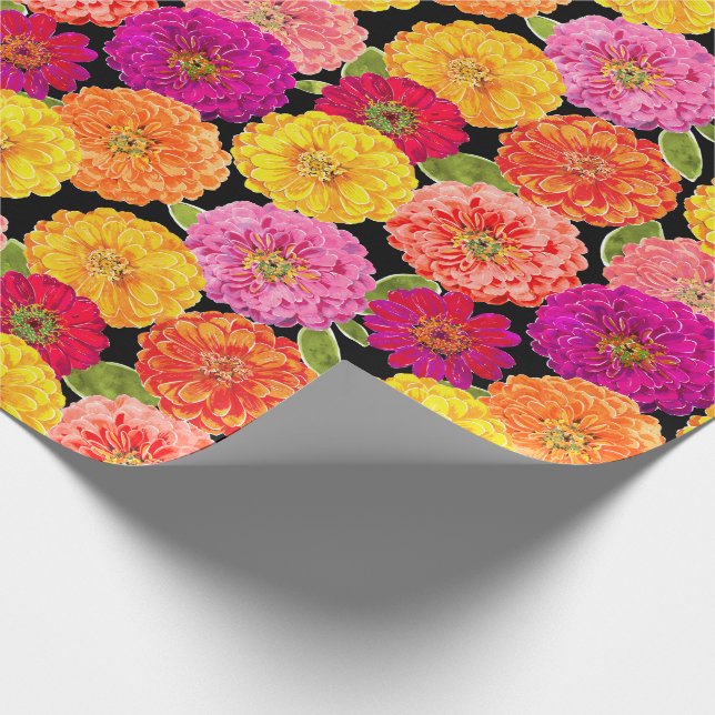 Summer Zinnias Pink Yellow Floral Wrapping Paper (Corner)