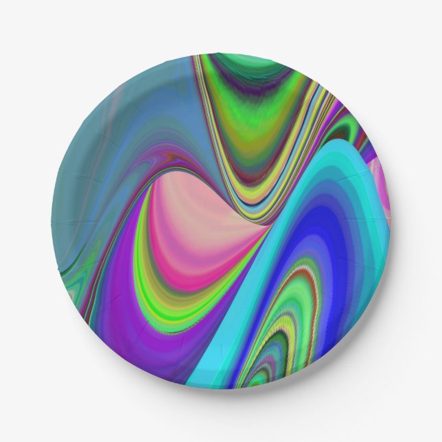 Summerfeeling , Abstract 3D Rainbowart Paper Plate (Front)