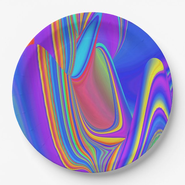 Summerfeeling , Abstract 3D Rainbowart Paper Plate (Front)
