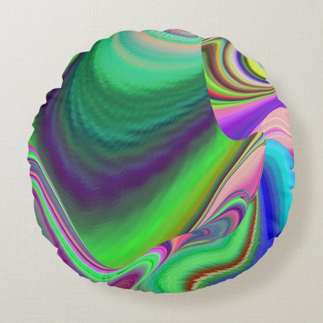 Summerfeeling , Abstract 3D Rainbowart Round Cushion (Front)