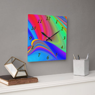 Summerfeeling , Abstract 3D Rainbowart Square Wall Clock