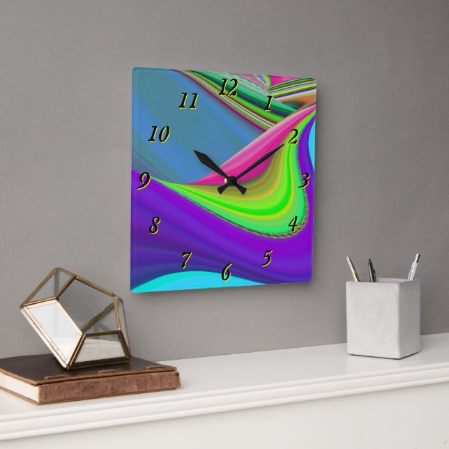 Summerfeeling , Abstract 3D Rainbowart Square Wall Clock (Office)
