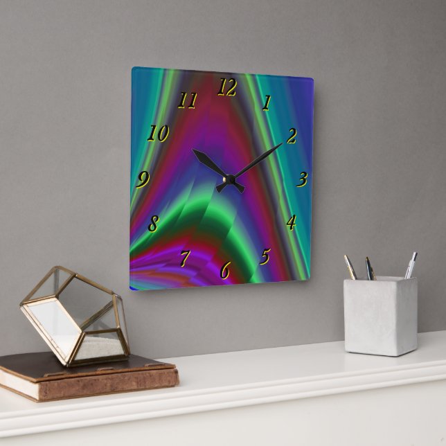 Summerfeeling , Abstract 3D Rainbowart Square Wall Clock (Office)