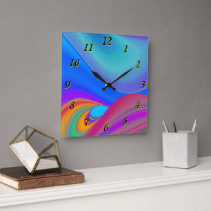 Summerfeeling , Abstract 3D Rainbowart Square Wall Clock