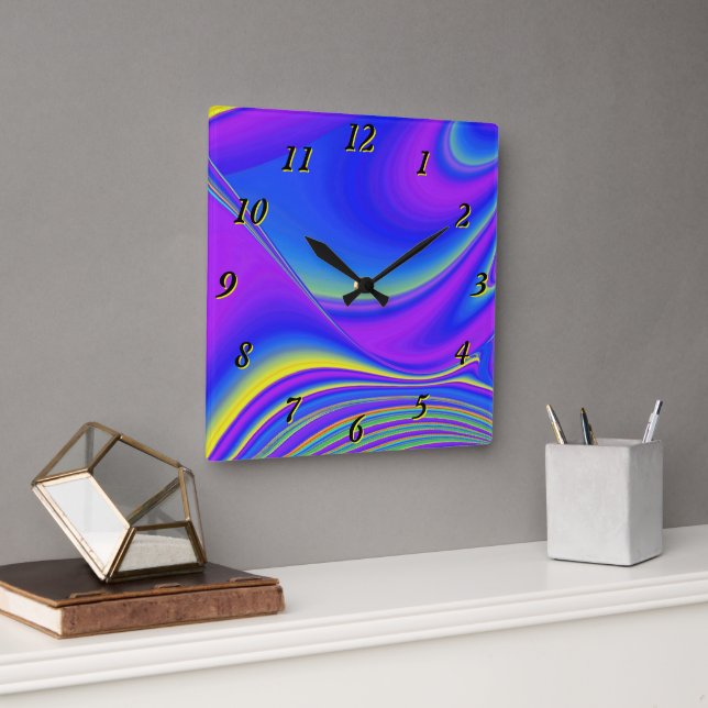 Summerfeeling , Abstract 3D Rainbowart Square Wall Clock (Office)