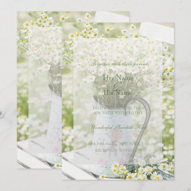 Summerfield Daisies Camomile Flower Wedding Invitation (Front/Back)