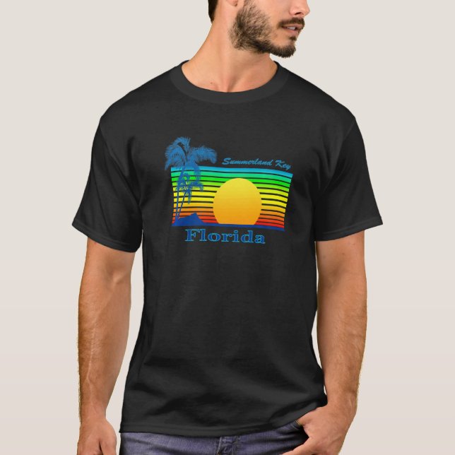Summerland Key Florida Retro Tropical Beach Sunset T-Shirt (Front)