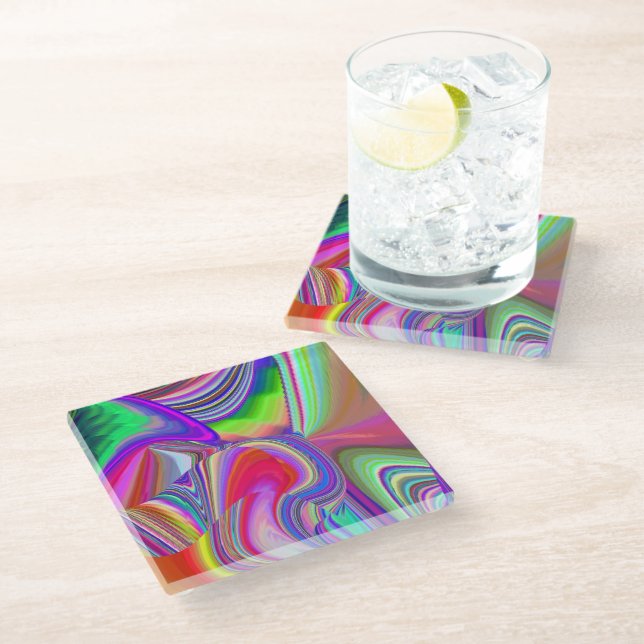 Summerrainbow , Abstract 3D Rainbowart Glass Coaster (Angled)
