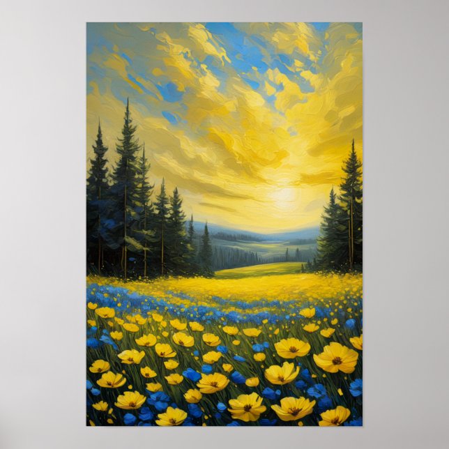 Summer's Glow, Golden Sky Above a Meadow Poster (Front)