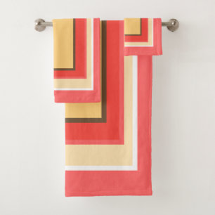 Summert Peach Yellow Brown Fruit Block Pattern Bath Towel Set