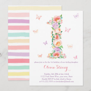 Summertime 1st Birthday with Pastel Butterflies Invitation
