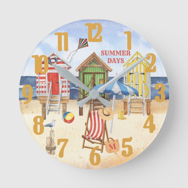 Summertime at the Shore Beach Water   Round Clock (Front)