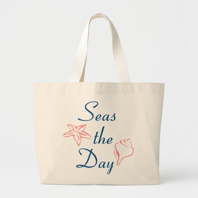 Summertime Beach - Seashore Quote Large Tote Bag (Front)