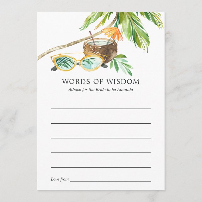 Summertime Bridal Shower Bingo Advice Card (Front)