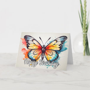 Summertime Butterfly Illustration Happy Birthday Card