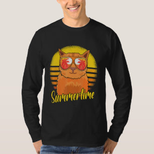 Summertime Cat Retro Sunset Beach Vacation Cats T-Shirt