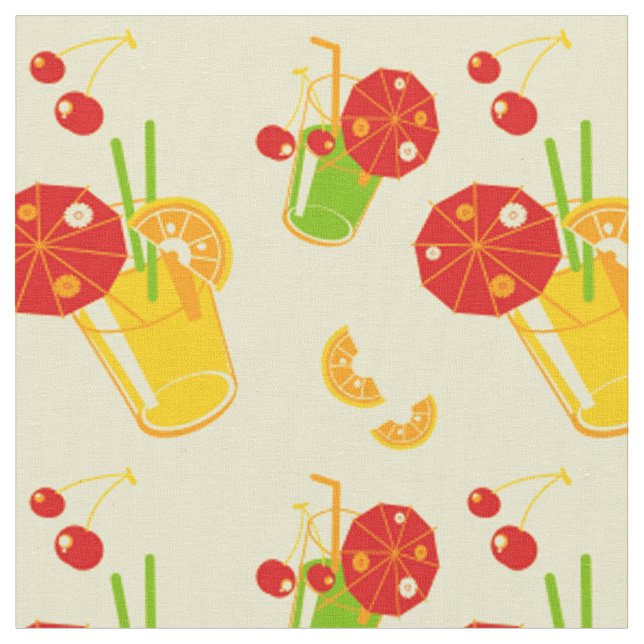 Summertime cocktail lemon cherry fabric (Close Up)