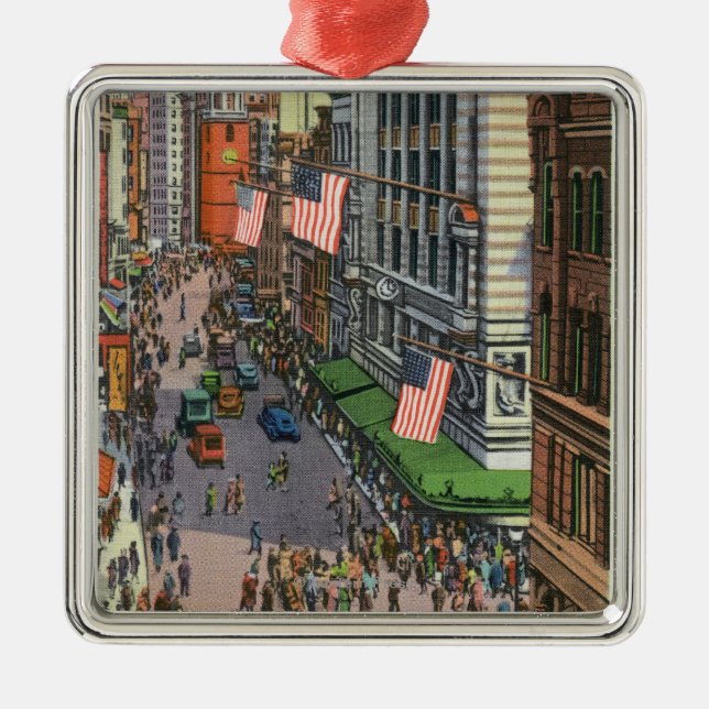 Summertime Crowds on Washington Street Metal Tree Decoration (Front)