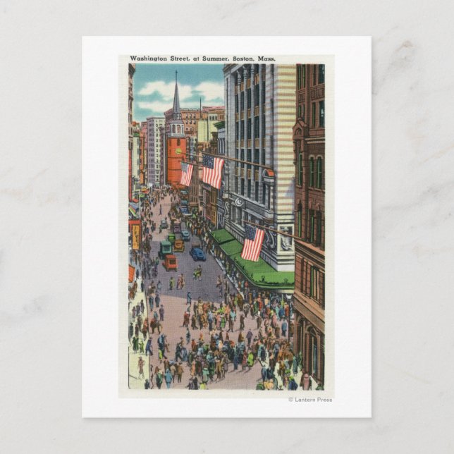 Summertime Crowds on Washington Street Postcard (Front)