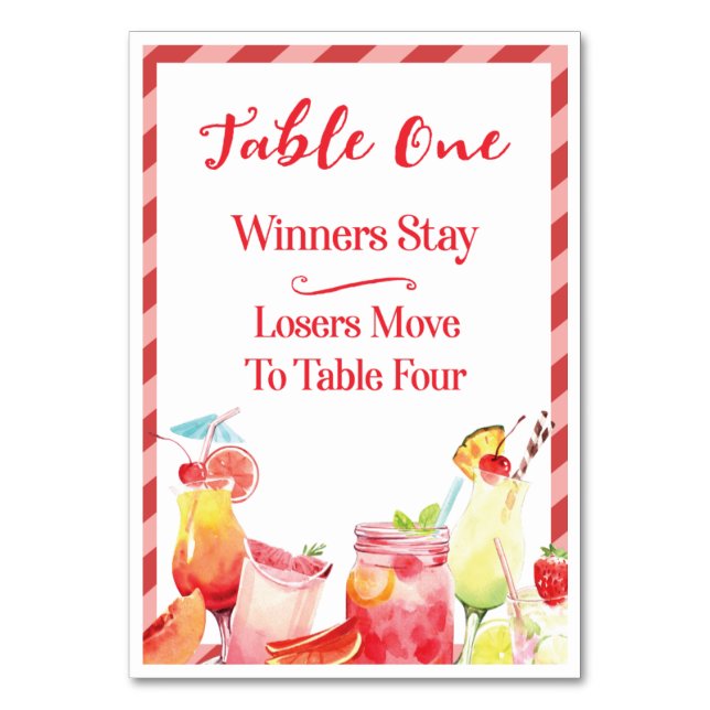 Summertime Drinks Table Card One to Four Bunco (Front)