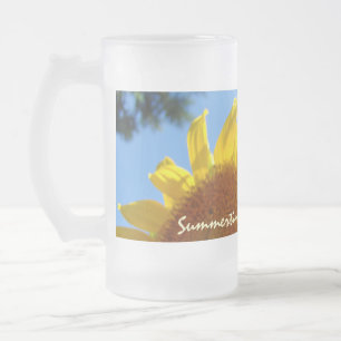 Summertime! Frosted Glass Mugs Sunflowers