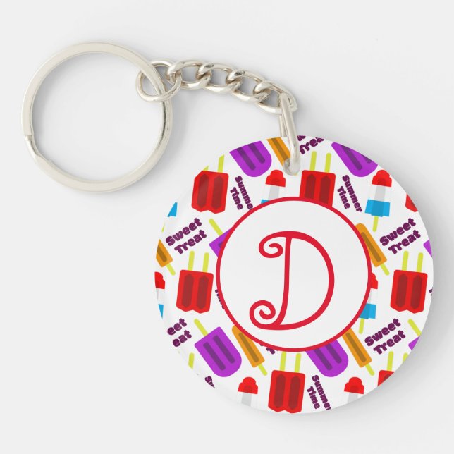 Summertime Frozen Juice Bar Monogram Key Ring (Front)
