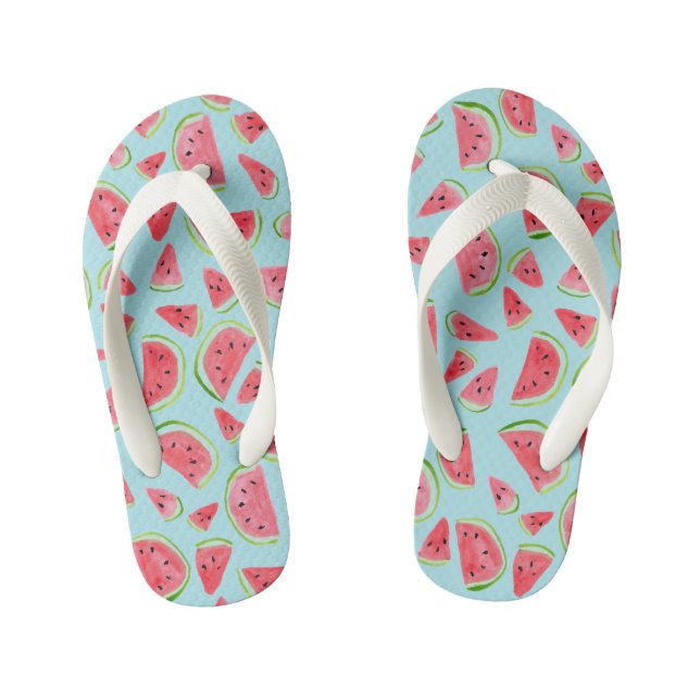 Summertime Fun Pink Blue Watermelon Pattern Kid's Flip Flops (Footbed)