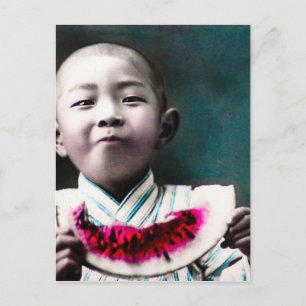 Summertime in Old Japan Vintage Watermelon Postcard