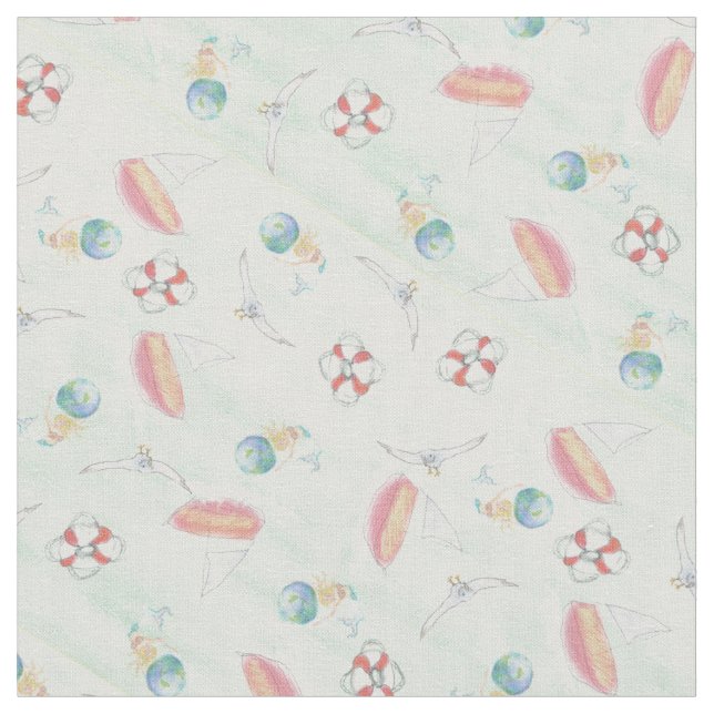 Summertime on the Seashore Fabric (Close Up)