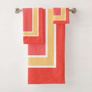 Summertime Peach Fruit Block Pattern Bath Towel Set