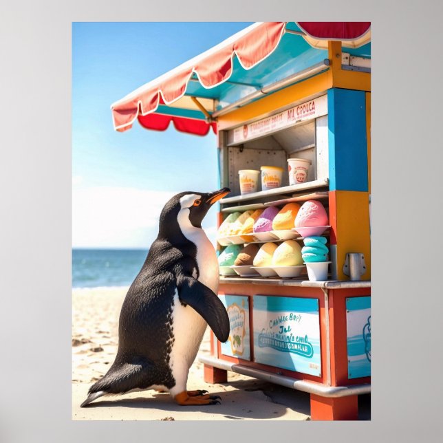 Summertime Penguin At Ice Cream Stand Poster (Front)