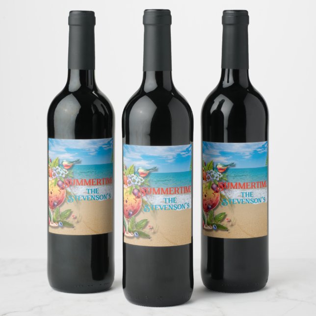 Summertime Personalised Name Beach Ocean Wine Label (Bottles)