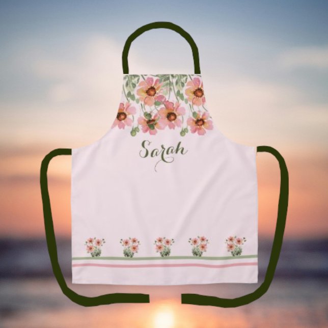 Summertime Personalised Name Pink Floral Apron (Creator Uploaded)