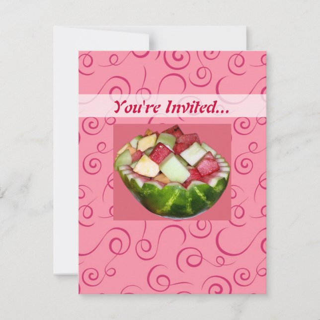 Summertime Picnic Watermelon Fruit Pink Swirls Invitation (Front)