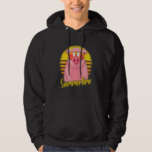 Summertime Pig Retro Sunset Beach Vacation Pigs Hoodie
