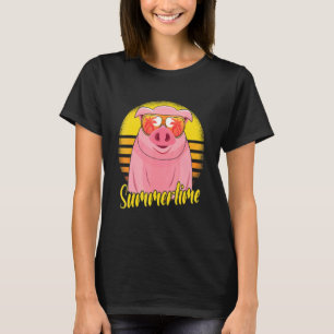 Summertime Pig Retro Sunset Beach Vacation Pigs T-Shirt