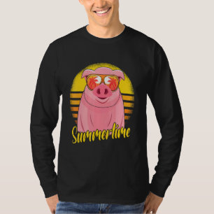 Summertime Pig Retro Sunset Beach Vacation Pigs T-Shirt
