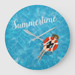 Summertime pool girl Large Clock