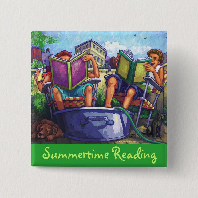 Summertime Reading Art 15 Cm Square Badge (Front)