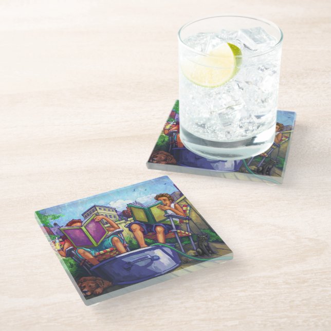 Summertime Reading Art Glass Coaster (Angled)