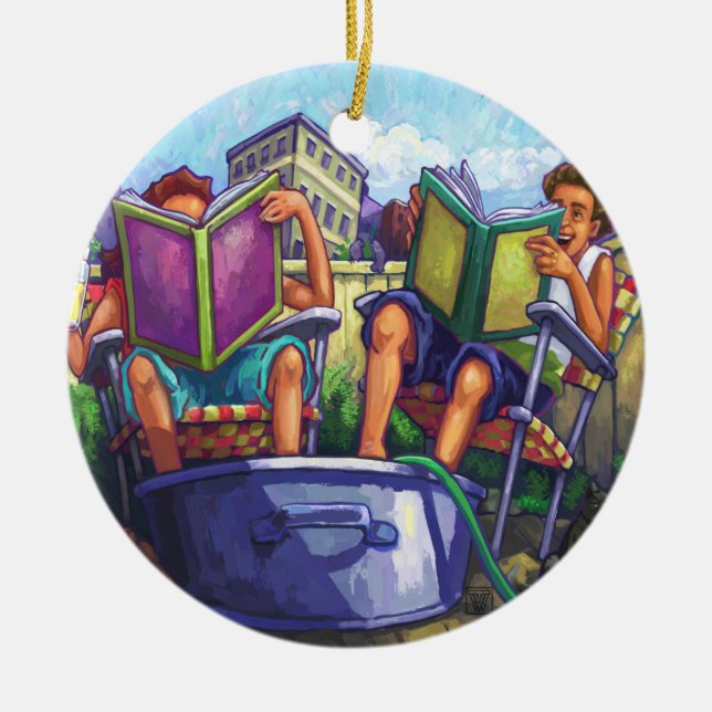 Summertime Reading Ceramic Tree Decoration (Front)