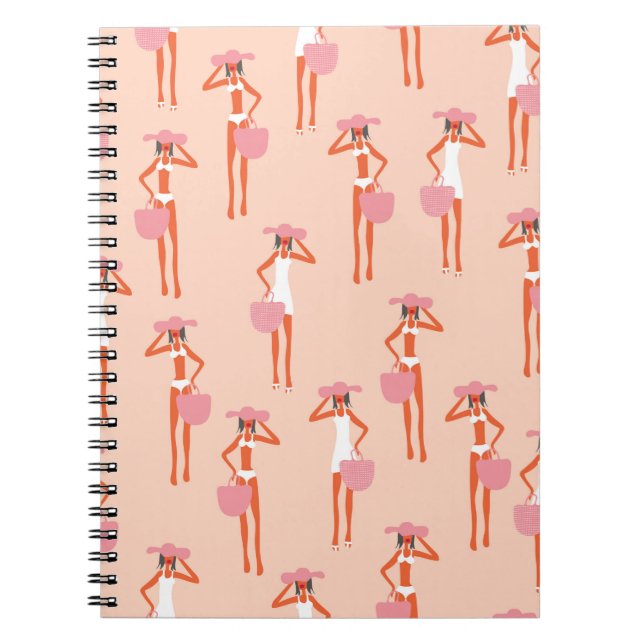 Summertime seamless pattern. Young beautiful woman Notebook (Front)