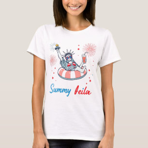 Summertime Statue of Liberty Floatie Fourth of Jul T-Shirt