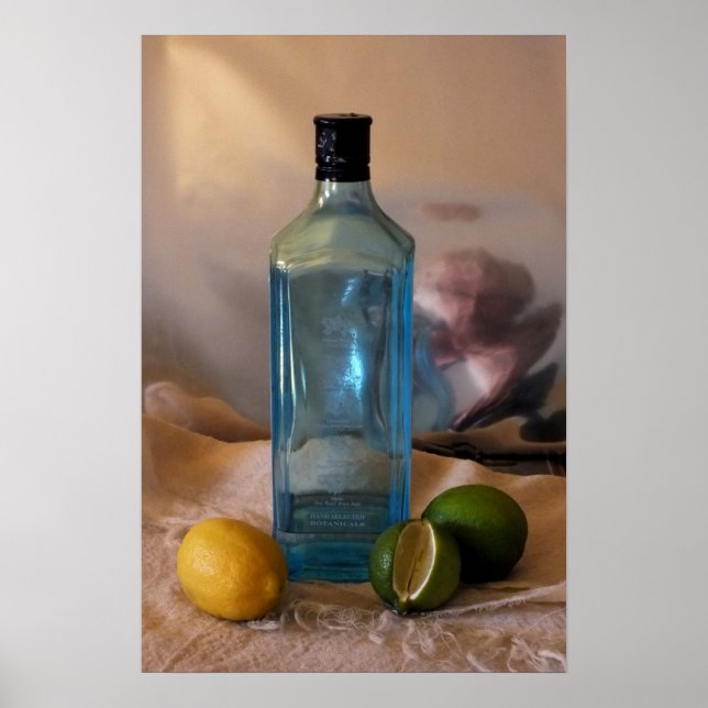 "Summertime" Still Life with Bottle and Citrus Poster (Front)