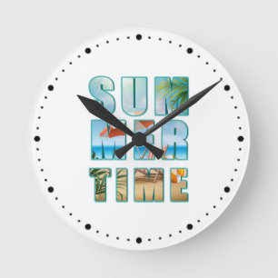 Summertime Text with Big Letters Beach-23430 Round Clock