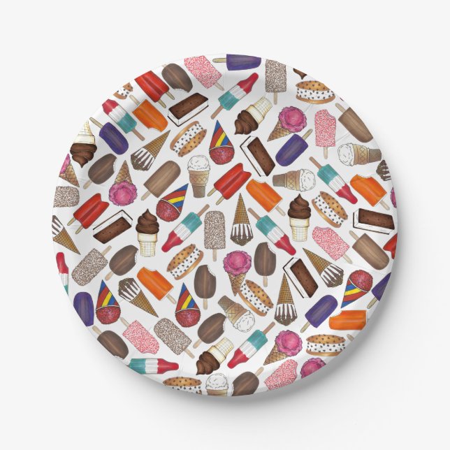 Summertime Treats Ice Cream Truck Cone Popsicle Paper Plate (Front)